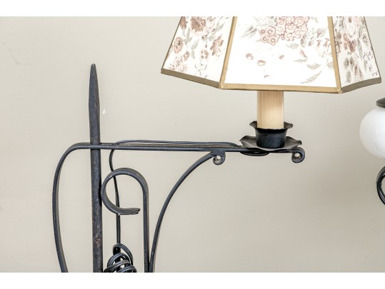 Four Antique American Colonial Style Iron Pole Floor Lamps