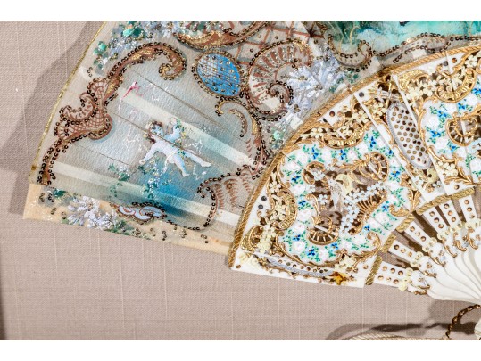 Antique Continental Framed Hand Painted Court Fan