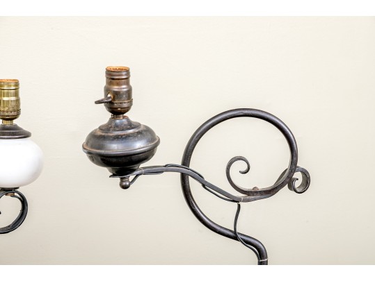 Four Antique American Colonial Style Iron Pole Floor Lamps