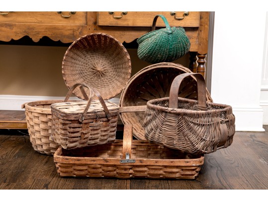 Collection Of Seven Antique American Woven Baskets