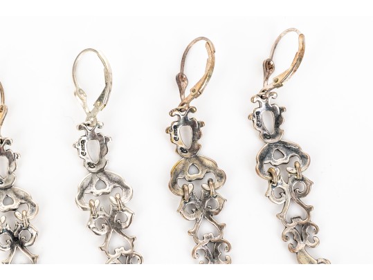 Six Pairs Of Sterling Silver Dangle Earrings