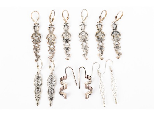 Six Pairs Of Sterling Silver Dangle Earrings