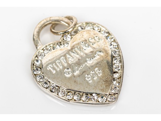 Sterling Silver Large Heart Motif Pendant, Cz Border, Inspired By Tiffany