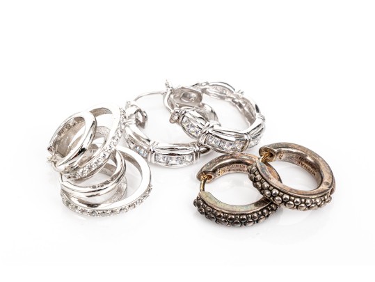 Six Pairs Of Sterling Silver Hoop Earrings