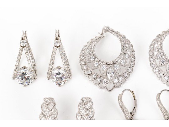 Eight Pairs Of Formal Sterling Silver Earrings