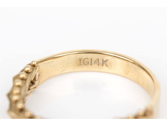 14k Yellow Gold Half Flexible Chevron Link Ring, Ball Ends, Size 7.25