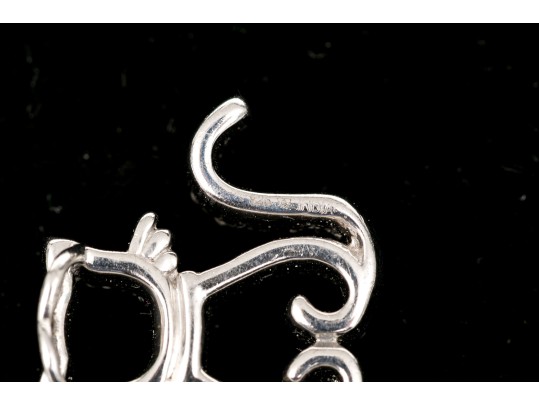 Sterling Silver Fun Diamond Set Sitting Cat Silhouette Pendant, App. 0.12 TCW