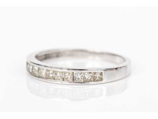 14k White Gold Pretty Princess Cut Diamond Channel Set Band, App. 0.20 TCW,