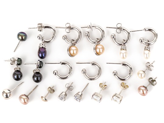Collection Of Assorted Sterling Earrings, Including Cultured Freshwater Pearls Styles