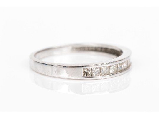 14k White Gold Pretty Princess Cut Diamond Channel Set Band, App. 0.20 TCW,