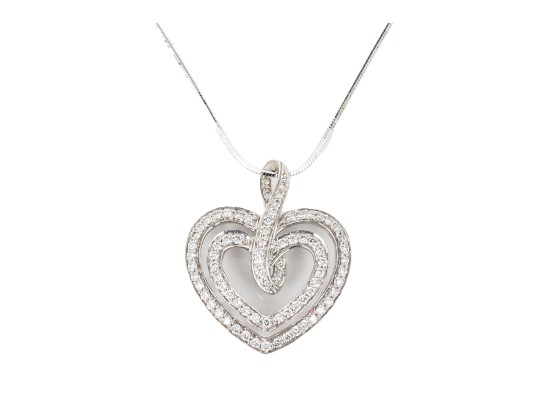 14k Fine Snake Chain With 18k Gold Diamond Set Double Open Heart Pendant, App. 0.15 TCW