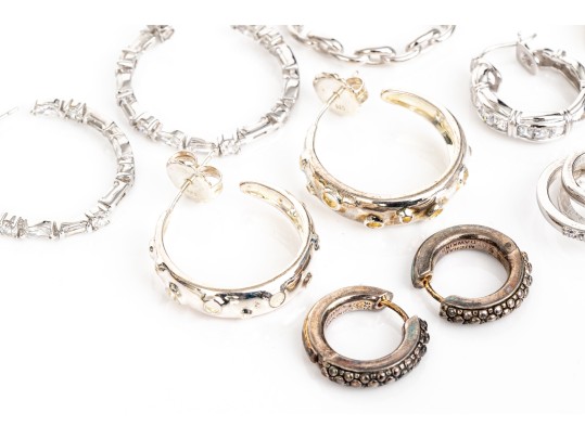 Six Pairs Of Sterling Silver Hoop Earrings