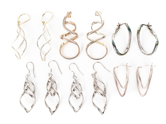 Six Pairs Of Sterling SIlver Modern Dangle Earrings