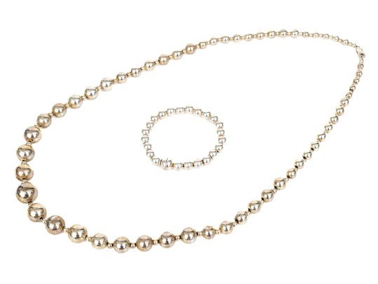 Sterling Silver Graduated Beaded Necklace And Bracelet