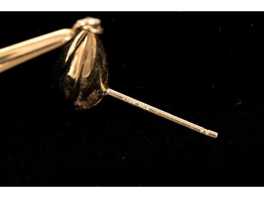 14k Yellow Gold Striking Elongated Tapered Hollow Tearpendant Earrings