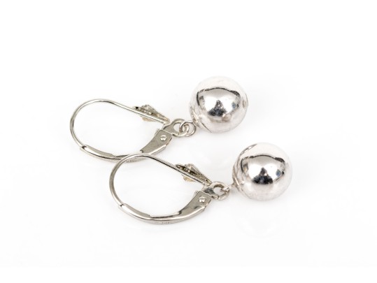 14k White Gold Simple Pendant Ball Earrings, High Polished
