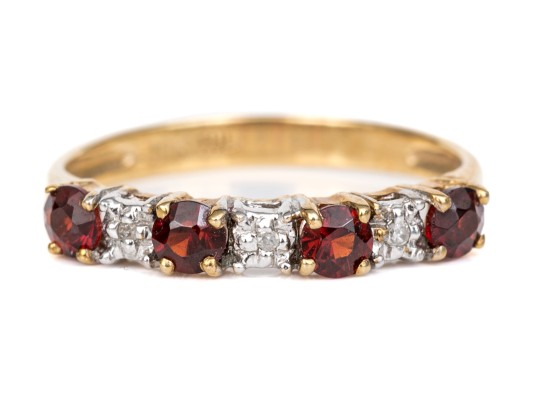 10k Yellow Gold Burgundy Glass And White Sapphire 7 Stone Ring, Size 5.75+