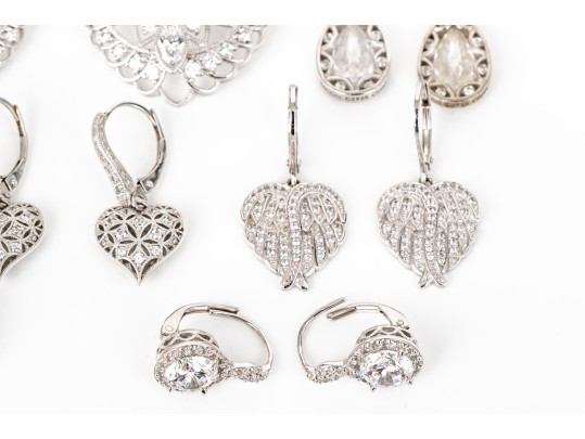 Eight Pairs Of Formal Sterling Silver Earrings