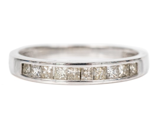 14k White Gold Pretty Princess Cut Diamond Channel Set Band, App. 0.20 TCW,