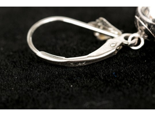 14k White Gold Simple Pendant Ball Earrings, High Polished
