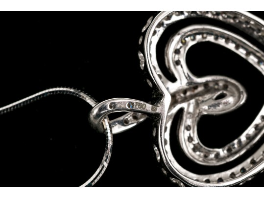 14k Fine Snake Chain With 18k Gold Diamond Set Double Open Heart Pendant, App. 0.15 TCW