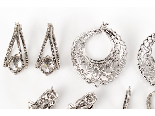 Eight Pairs Of Formal Sterling Silver Earrings