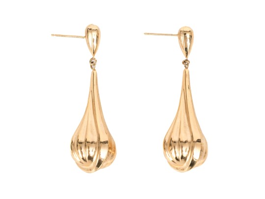 14k Yellow Gold Striking Elongated Tapered Hollow Tearpendant Earrings