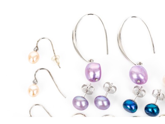 Collection Of Assorted Sterling Silver Cultured Freshwater Pearl And Ball Style Earrings