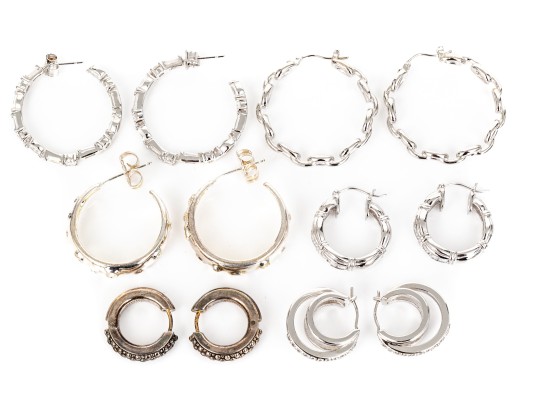 Six Pairs Of Sterling Silver Hoop Earrings