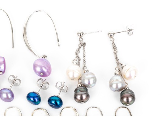Collection Of Assorted Sterling Silver Cultured Freshwater Pearl And Ball Style Earrings