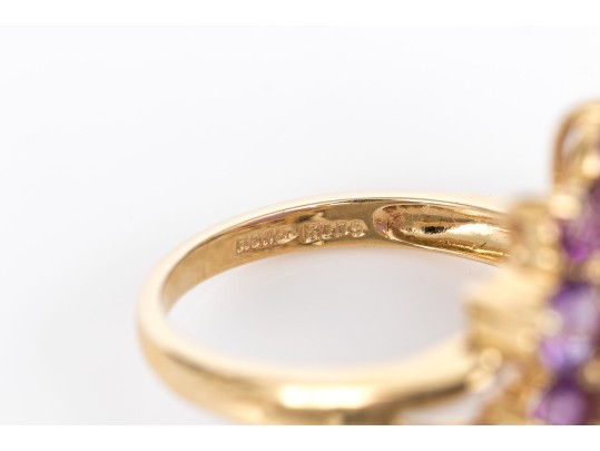 14k Yellow Gold Purple Aventurine And Amethyst Halo Cocktail Ring, Size 6