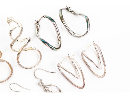 Six Pairs Of Sterling SIlver Modern Dangle Earrings