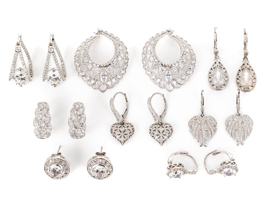Eight Pairs Of Formal Sterling Silver Earrings