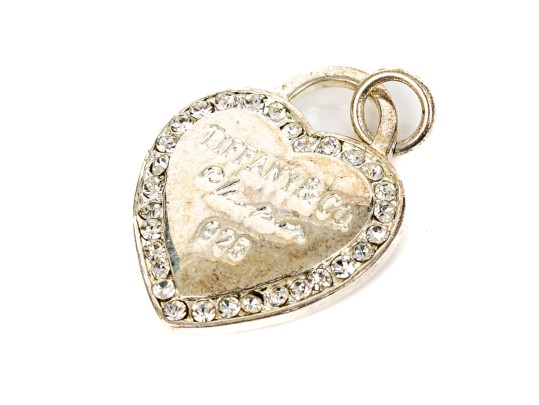 Sterling Silver Large Heart Motif Pendant, Cz Border, Inspired By Tiffany