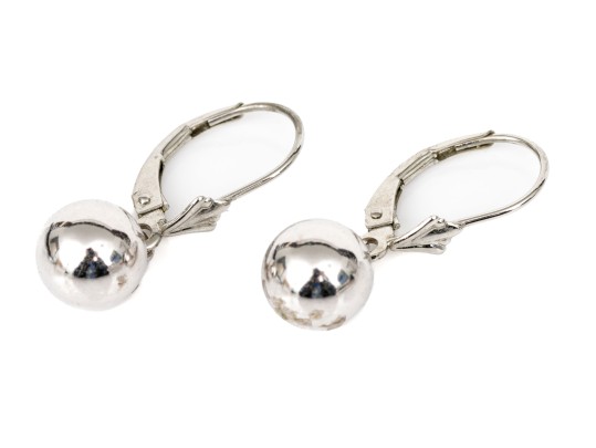14k White Gold Simple Pendant Ball Earrings, High Polished