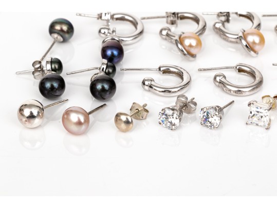 Collection Of Assorted Sterling Earrings, Including Cultured Freshwater Pearls Styles
