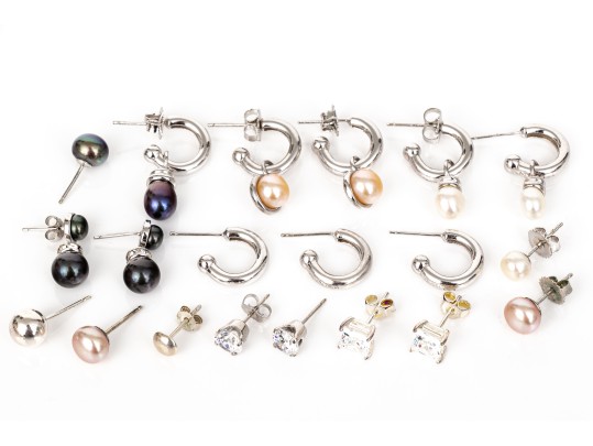 Collection Of Assorted Sterling Earrings, Including Cultured Freshwater Pearls Styles