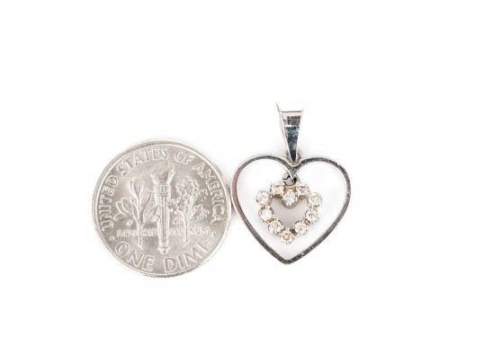 14k White Gold Pretty Open Floating Frame Diamond Set Heart Pendant, App. 0.10 TCW