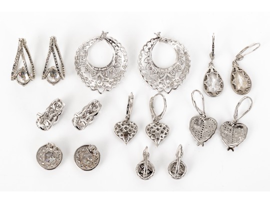 Eight Pairs Of Formal Sterling Silver Earrings