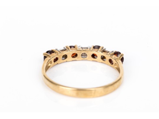 10k Yellow Gold Burgundy Glass And White Sapphire 7 Stone Ring, Size 5.75+