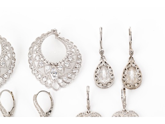 Eight Pairs Of Formal Sterling Silver Earrings