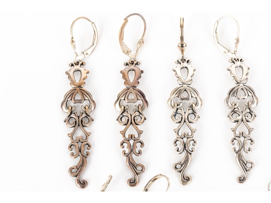 Six Pairs Of Sterling Silver Dangle Earrings