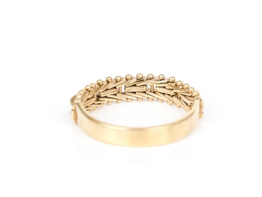 14k Yellow Gold Half Flexible Chevron Link Ring, Ball Ends, Size 7.25