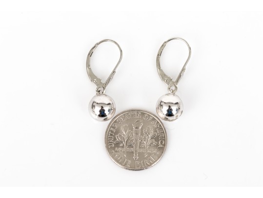 14k White Gold Simple Pendant Ball Earrings, High Polished