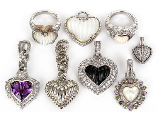 Judith Ripka Sterling Silver Collection Of Heart Motif Jewelry Pieces