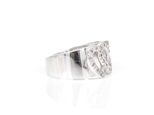 14k White Gold Fun Wide Double Diamond Set Open Heart Ring, App. 0.07 TCW, Size 6.5