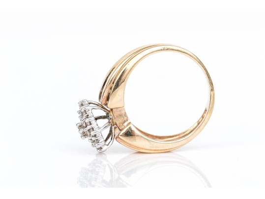10k Retro Round Diamond Cluster Ring With Wide Ribbed Sides, App. 0.20 TCW, Size 6