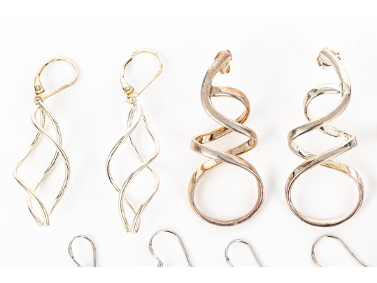 Six Pairs Of Sterling SIlver Modern Dangle Earrings