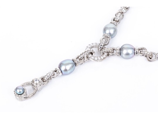 Judith Ripka Sterling Silver Beautiful Ribbed Link And Faux Pearl 