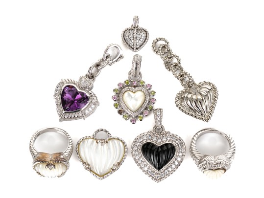 Judith Ripka Sterling Silver Collection Of Heart Motif Jewelry Pieces